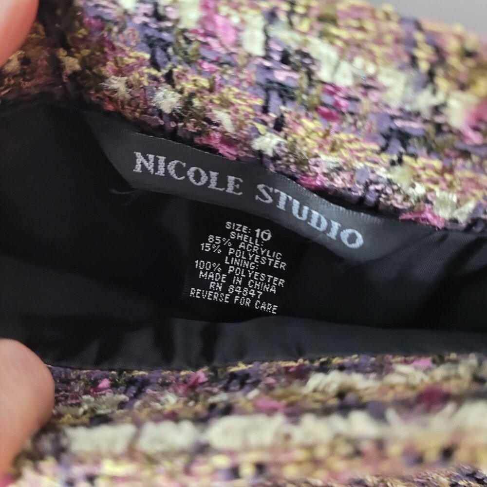 Nicole Studio Tweed Fringe Pencil Skirt Size 10 Multicolor Acrylic Polyester Ble - Picture 5 of 12